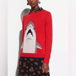 Coach • 1941 Shark Sharky Intarsia Cashmere Sweater Red Multicolor S RARE